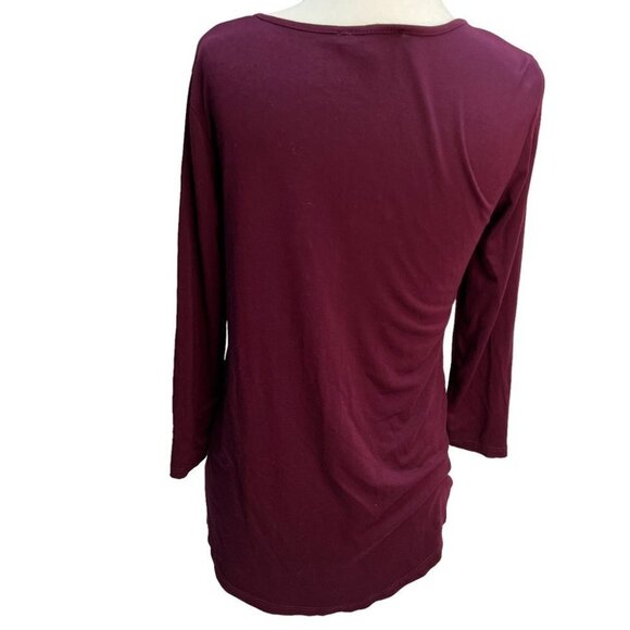 cable & Guage Burgundy 3/4 Sleeve Round Neck T-Shirt Top Size S - Picture 5 of 10